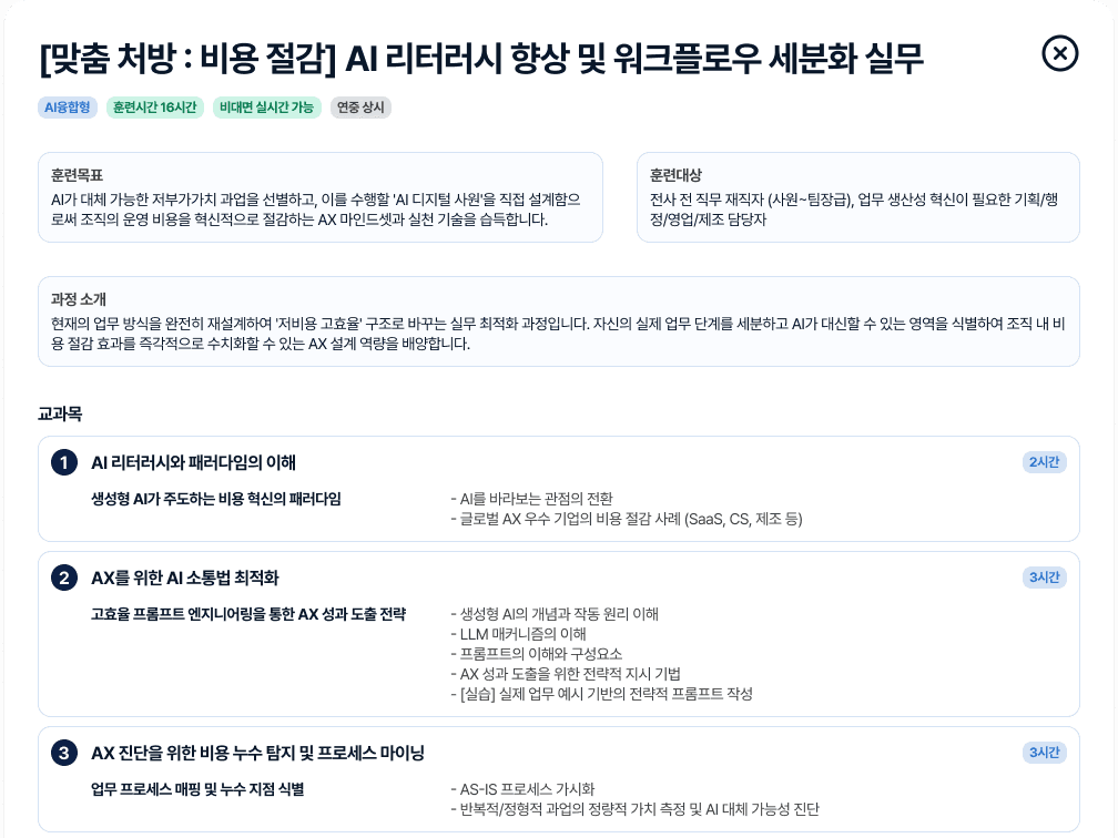 AX Milestone 해결 방법 상세 화면 - 추천 교육과정 확인