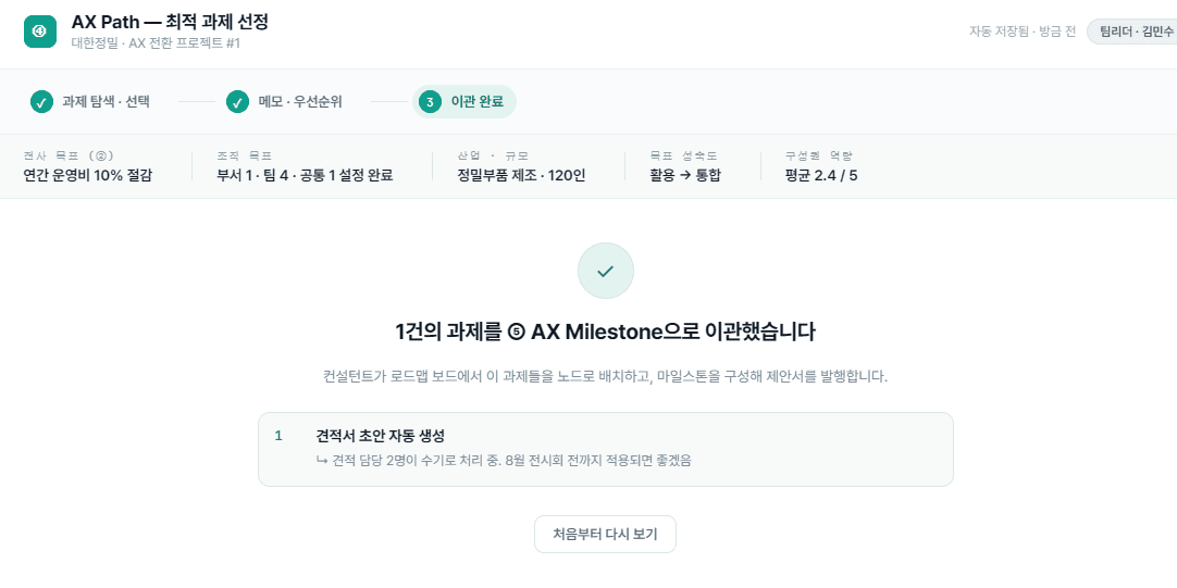 AX Path 과제를 AX Milestone으로 이관 완료